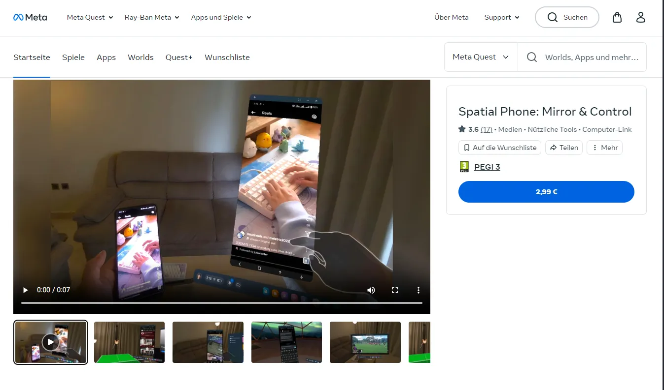 Die Spatial Phone: Mirror &amp; Control Meta Quest App hilft dir dabei, deinen Android Smartphone-Bildschirm auf deine Meta Quest zu streamen.