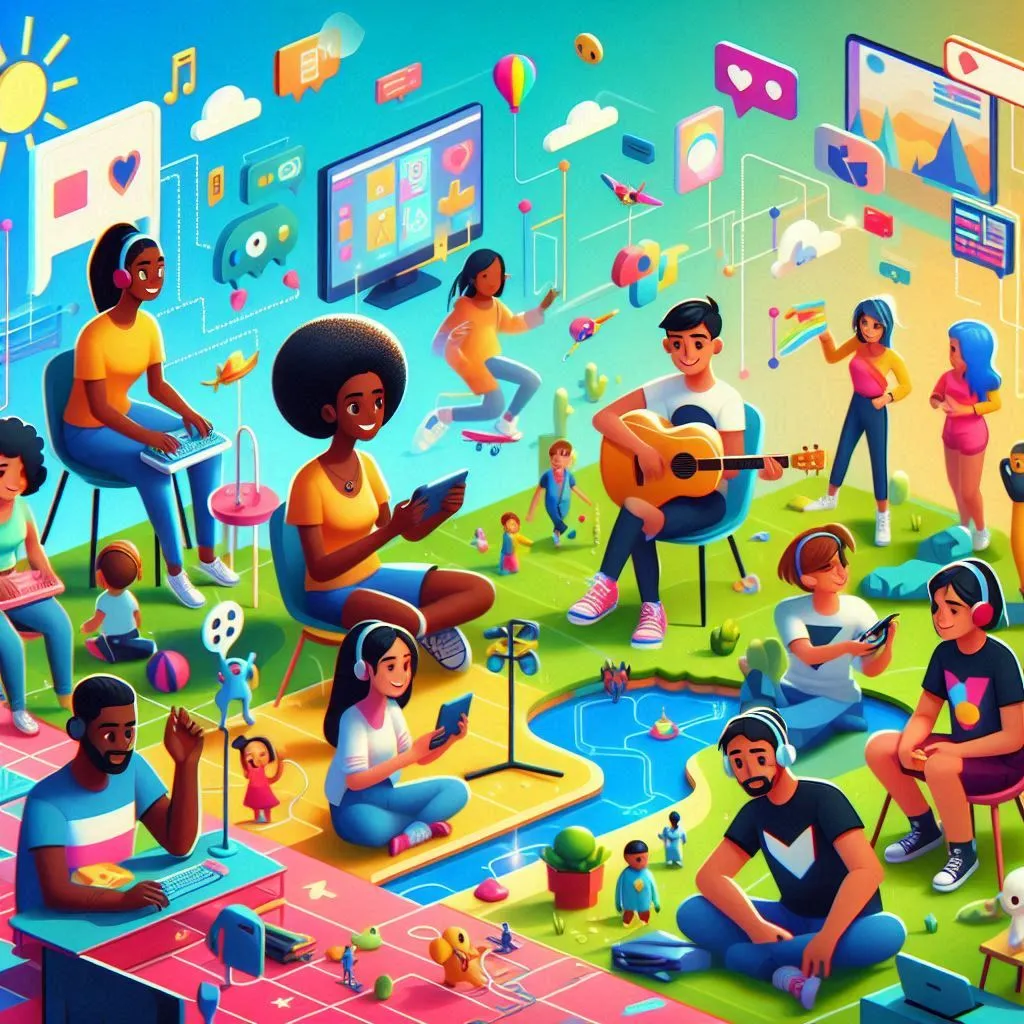 Metaverse Idee Die Metaverse Idee zeigt wie eine Gemeinschaft miteinander interagiert.